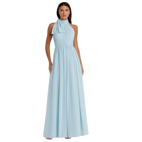IEENA for MAC DUGAL Powder Blue High Neck Chiffon Gown Size 0 - Picture 1 of 6